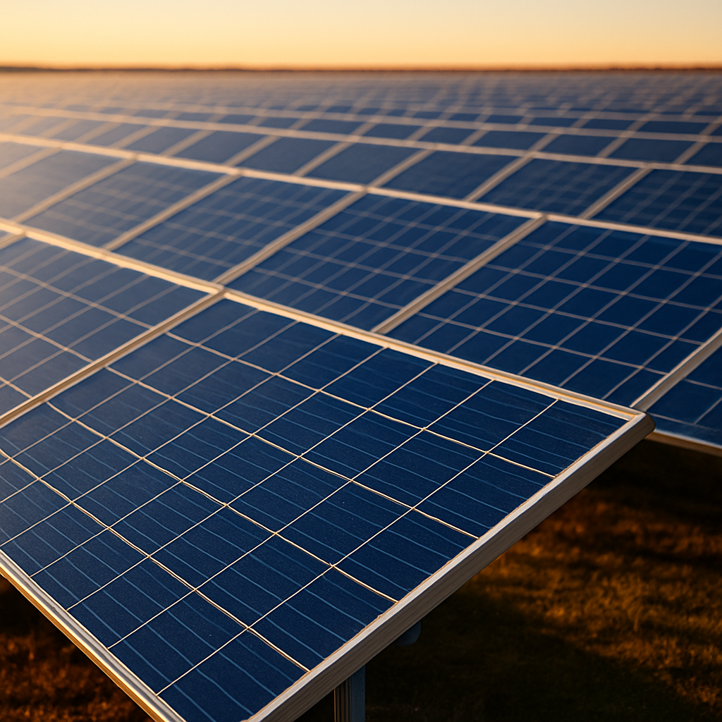 Solar panel rows at Sunraycer facility